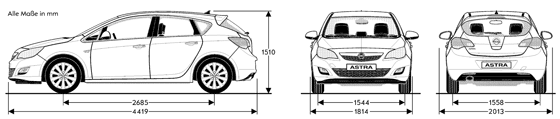 Opel Astra IV - wymiary nadwozia